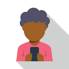 Person using mobile phone social media application icon with long shadow