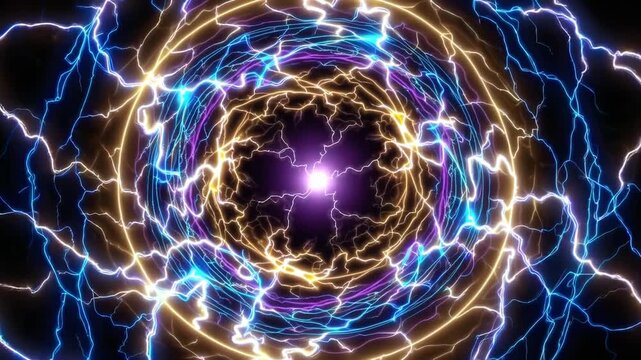 Electric energy forms bright patterns in dark space showcasing vibrant colors
