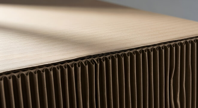 Corrugated cardboard box corner with brown fluted texture