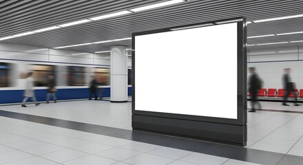 Blank Digital Display in Subway Station Showing People in Motion