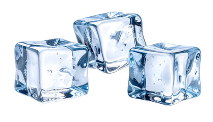 Three translucent ice cubes, close-up, against a black background