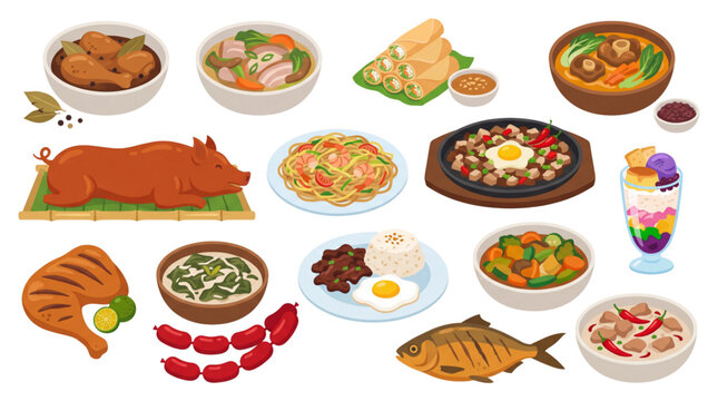 Authentic Filipino Traditional Food Vector Collection on Transparant Background