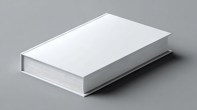 Blank floating white book mockup, minimal hardcover with clean shadow, isolated on gray studio background with copy space
