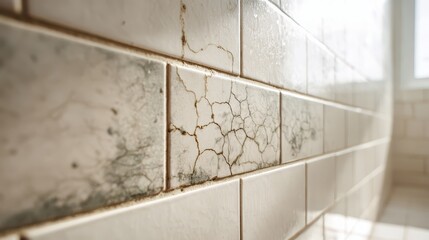 Building problems concept: damp, damaged tiles ready for renovation