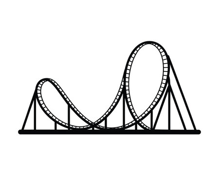 A black and white illustration of a roller coaster on a plain background