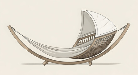 Futuristic boat shaped wooden hanging hammock illustration