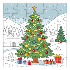 Obraz premium winter-holiday-puzzle-and-coloring-page-with-chris (2)