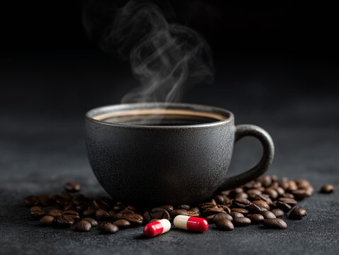 Coffee and Prescription Medication Interaction Concept Showing Health and Drug Safety Risk