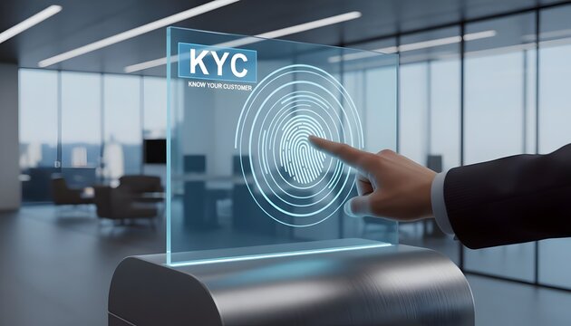 Businessman verifying identity with KYC technology in modern office