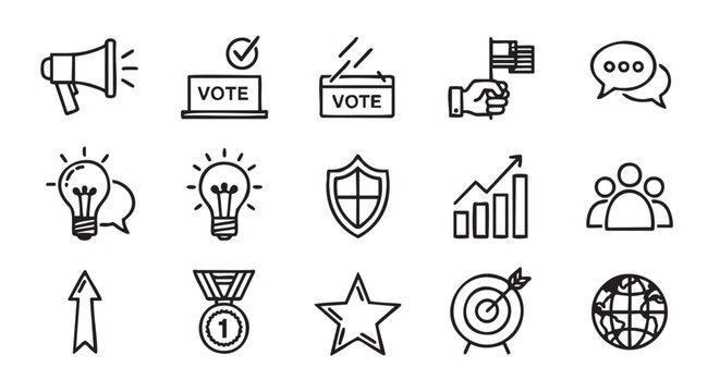 Collection of flat design voting and election related icons isolated