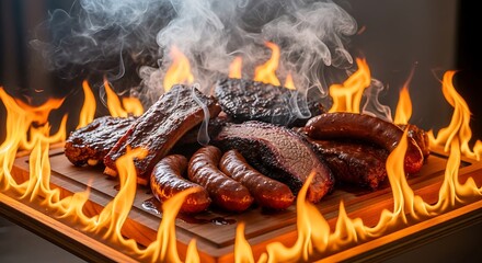 Grilled Meat Feast on Fire - A Culinary Delight.