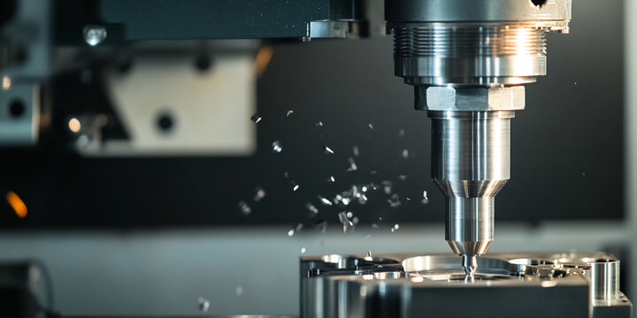 Cnc milling machine cuts metal piece in workshop Generative AI