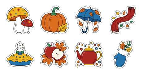 Autumn Sticker Set with Cozy Fall Icons