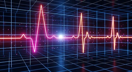Vibrant Heartbeat Visualization on Grid Background - A Modern Medical Concept.