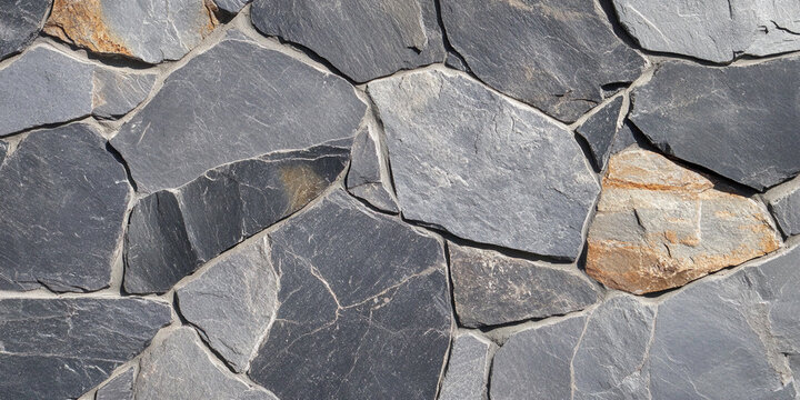 Textured flagstone wall shows various stones in different shapes Generative AI