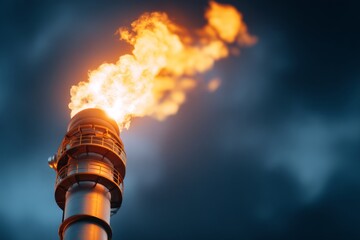 Intense Flame Erupting from Industrial Oil Refinery Stack