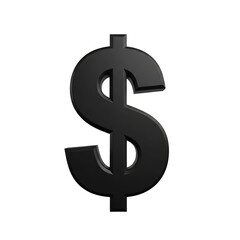 Fototapeta premium Matte black 3d dollar symbol with beveled edges on transparent grid