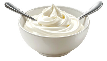 Creamy dessert in a white bowl with two spoons ready to be eaten