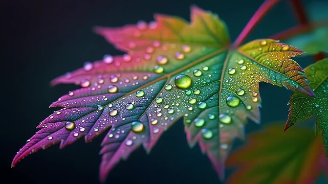 Colorful Maple Leaf With Water Droplets Macro Photography Nature Detail