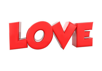 3D cartoon red LOVE text isolated on transparent background, PNG file