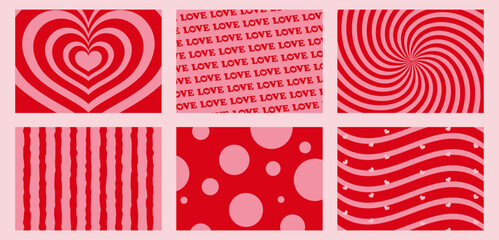 Collection of retro Valentine's Day backgrounds with heart patterns. Vector illustration.