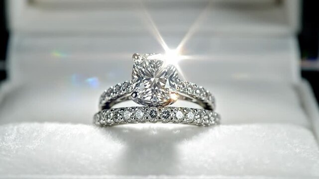 Sparkling Diamond Engagement Ring Set in a Jewelry Box