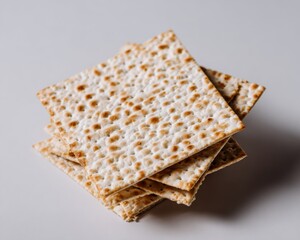 Fototapeta premium Matzah Crackers Stacked Together as Traditional Unleavened Bread for Religious Purpose on a Neutral Gray Background for Culinary Editorial and Commercial Design