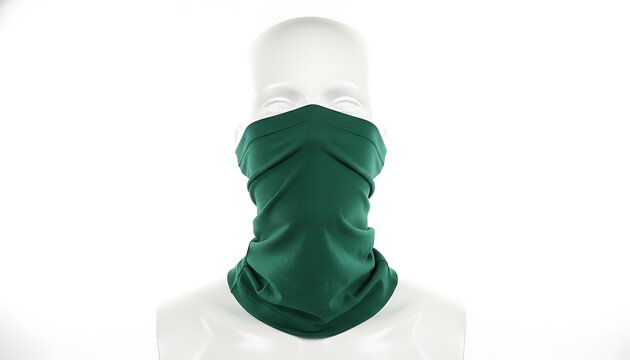 Green neck gaiter and face cover on a mannequin head mockup