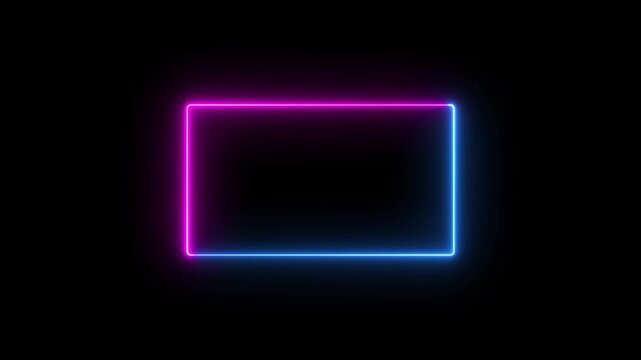 Looping HUD tech neon rectangle frame with vibrant RGB glow, perfect for futuristic intros, tech overlay, game streaming background. sci-fi digital content . 4k