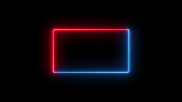 Looping HUD tech neon rectangle frame with vibrant RGB glow, perfect for futuristic intros, tech overlay, game streaming background. sci-fi digital content . 4k