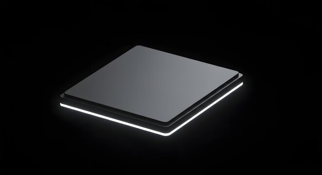 Abstract microchip core with glowing white light on a dark background representing data processing and technology.
