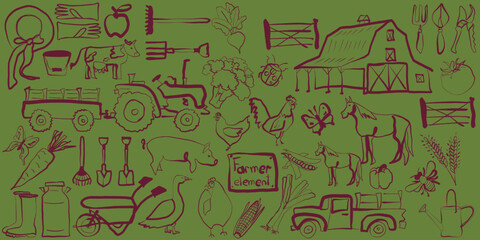 Hand Drawn Farm Elements Collection
