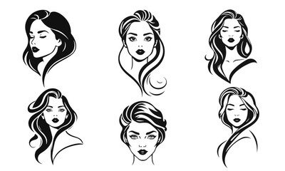 Elegant female face silhouette collection, woman vector, beauty salon logo, lady face outline, stylish girl head design