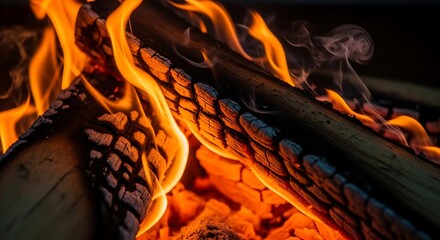 Close-up of a roaring campfire with glowing embers and flames.