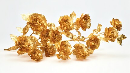 Gold roses arranged elegantly on a white isolated background.