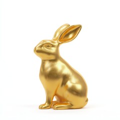 Golden rabbit sculpture on white isolated background