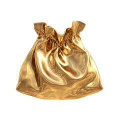 Shiny golden fabric bag on a white isolated background.
