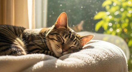 Sun-Kissed Slumber - A Tabby Cats Peaceful Nap.