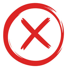 Obraz premium Red brush stroke X symbol in circle isolated on a transparent background