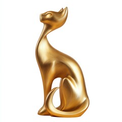 Stylish golden cat sculpture, elegant design, isolated on a white background.