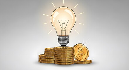 Hand-Drawn Style Light Bulb Over Stack of Coins