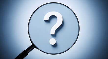 Magnifying Glass Examines a Large Blue Question Mark
