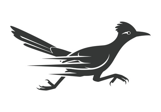 Running roadrunner bird silhouette with speed lines, desert wildlife vector illustration