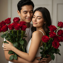 Cute Couple Expressing Love on Valentine&rsquo;s Day