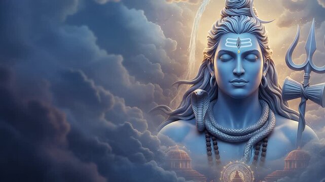 Lord Shiva and Goddess Parvati Seated Peacefully on the Snowy Himalayan Mountains with Nandi, Radiating Divine Light and Spiritual Calm