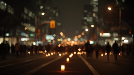 People gather in the streets with candles to support Earth Hour and raise awareness for energy conservation and environmental issues