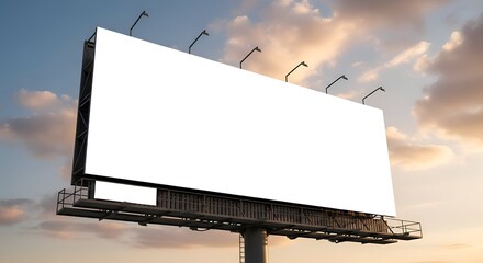Fototapeta premium Blank Billboard Against a Dramatic Sunset Sky with Golden Hues