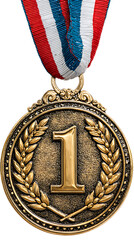 Fototapeta premium Gold medal with ribbon on white background for first place sport victory and business success