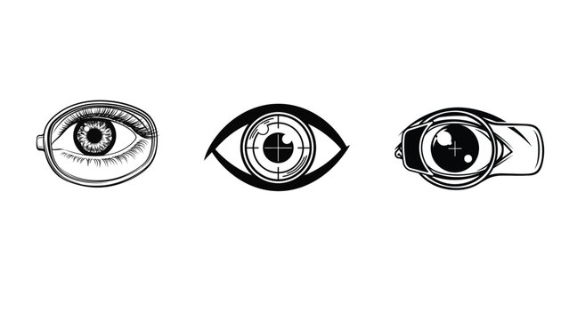 Ophthalmic Eye Icons Representing Vision Screening Diagnostic Assessment and Ocular Care Vector Illustration