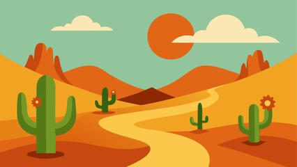Illustration of desert landscape with cacti © sumona